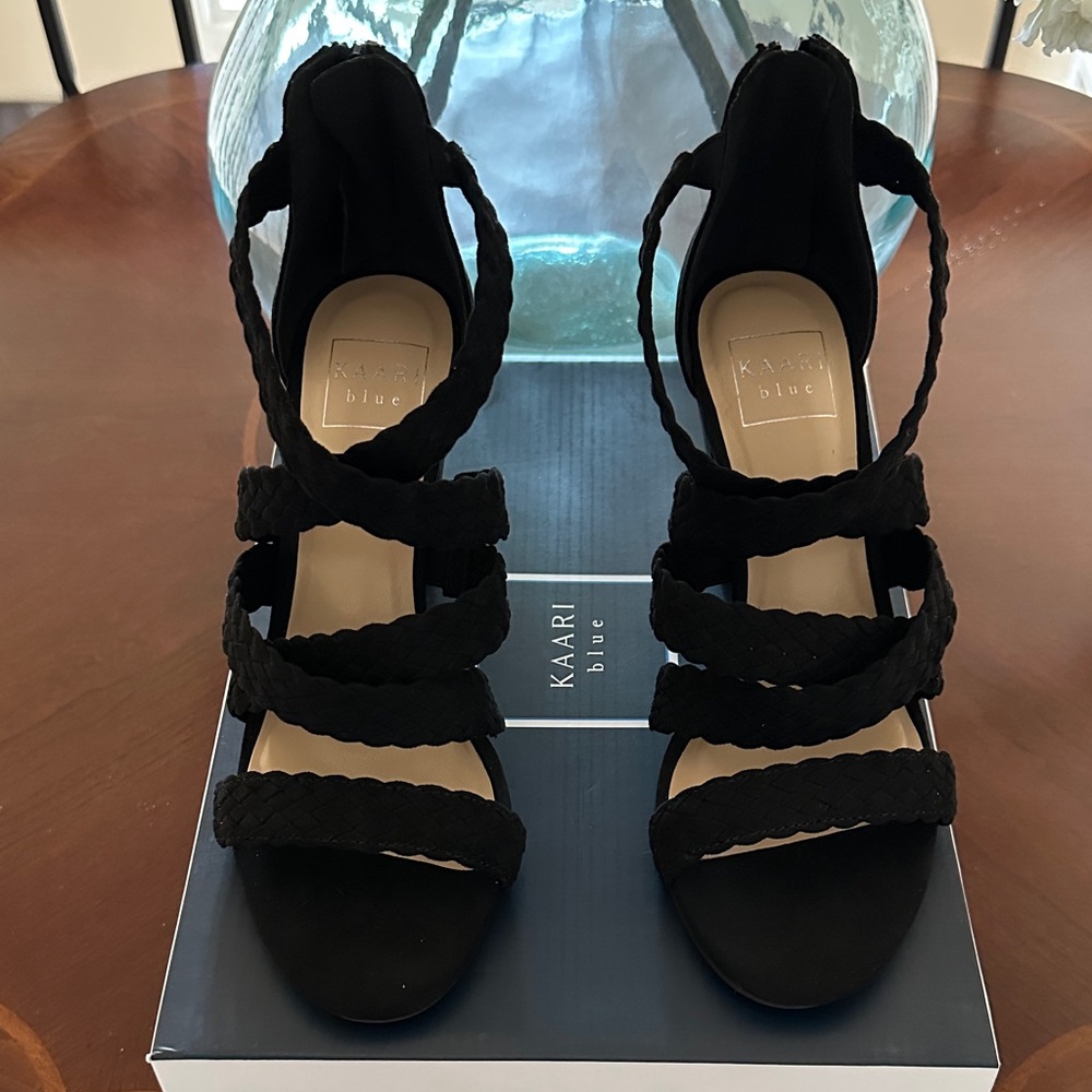 Kaari Blue Black Braided Heels size 7.5